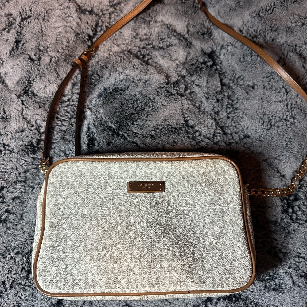 Michael Kors Beige and Brown Crossbody Bag